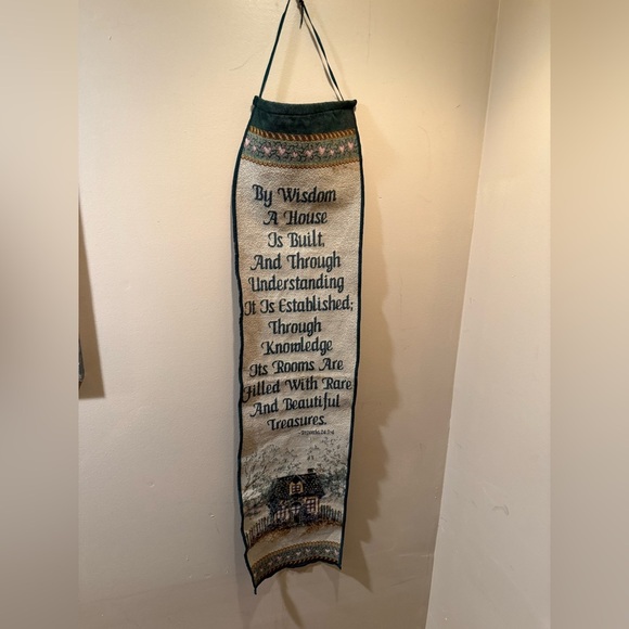 Vintage 1984 Elegant Green and Cream Wall Hanging Proverbs - Picture 3 of 4